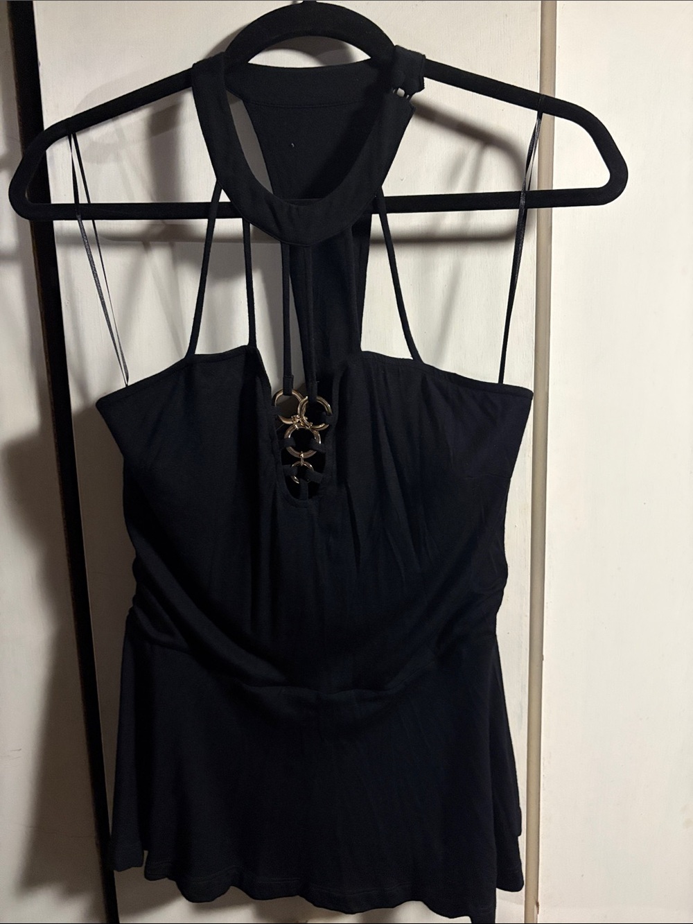 Guess Black Strapless Halter Top with Gold Ring Detail